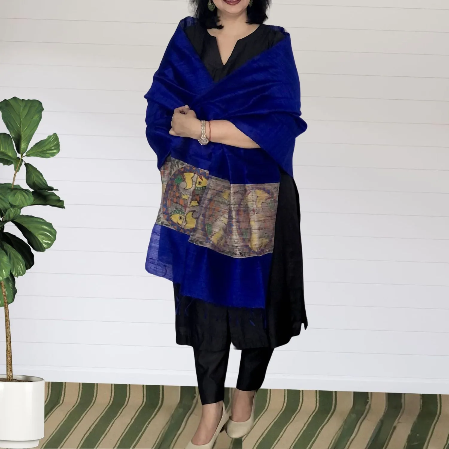 Nihira Madhubani Madhubani Art Painted Tussar Dupatta | Vibrant | Classy | Blue