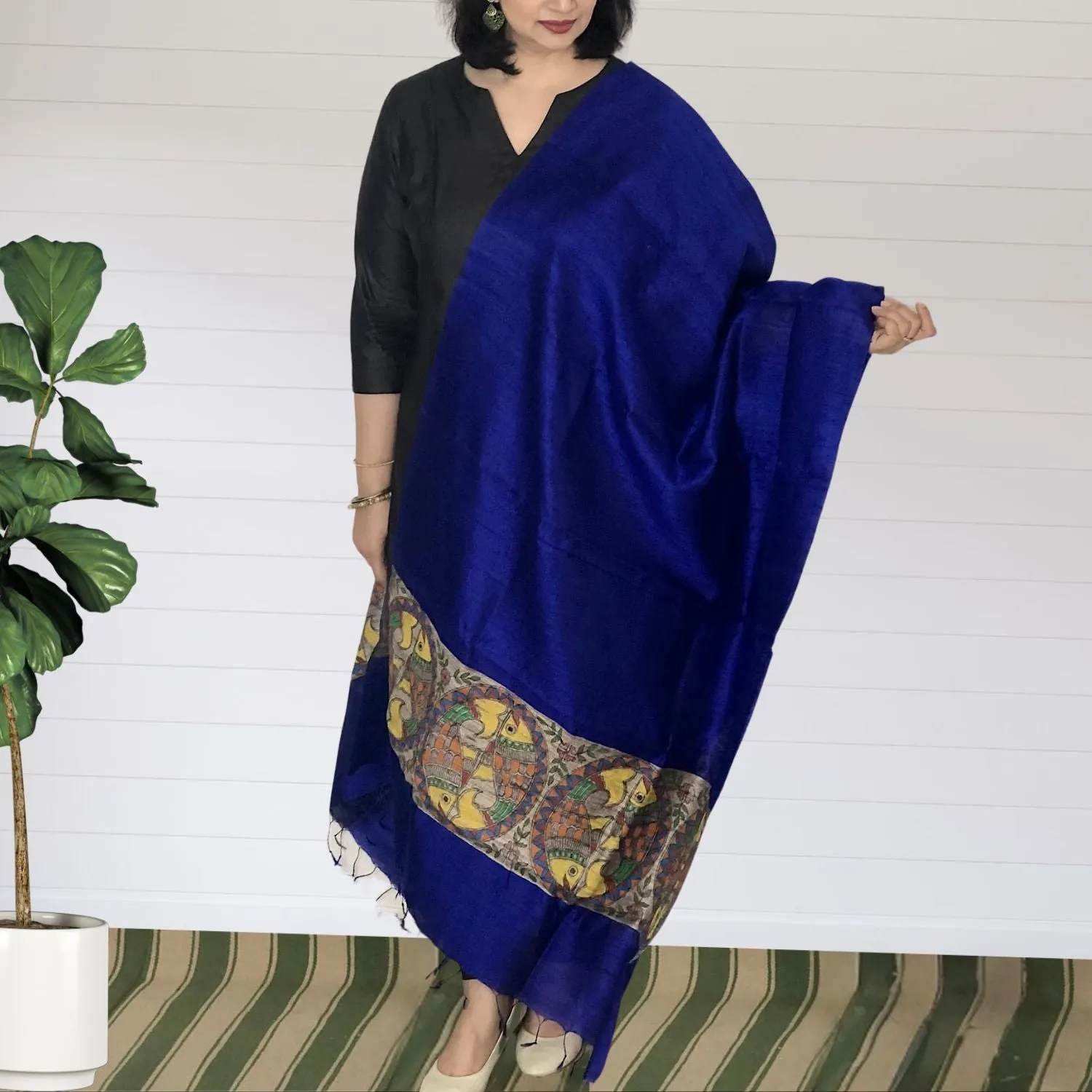 Nihira Madhubani Madhubani Art Painted Tussar Dupatta | Vibrant | Classy | Blue