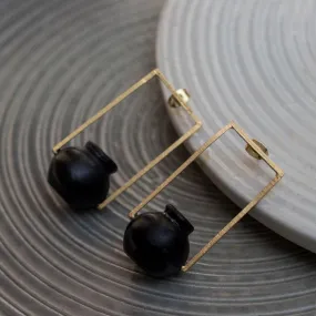 Rectangular Kalash Earring | Black Pottery Crafted | Artistic Design | Smart