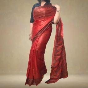Rust Bhagalpuri Tussar Silk Saree | Madhubani Painted | Monochrome Look | Elegant