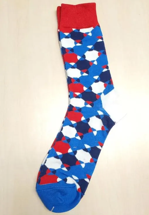 SF132 Blue Red White Abstract Design Socks