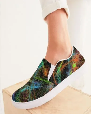 Slip-on Sneakers Shoes for Girls-Neon Art Design. Canvas Shoes for Women. WickedYo