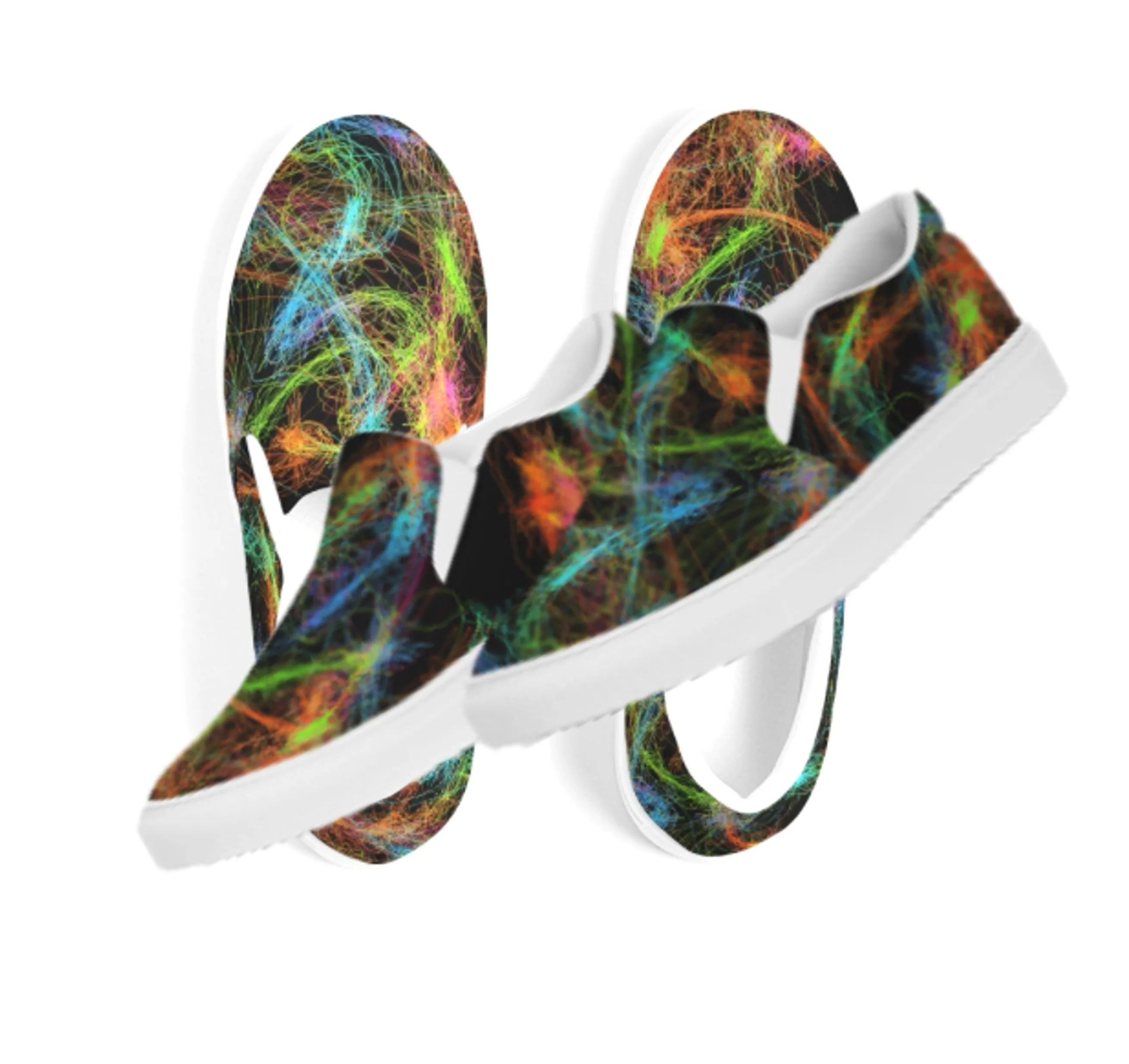 Slip-on Sneakers Shoes for Girls-Neon Art Design. Canvas Shoes for Women. WickedYo