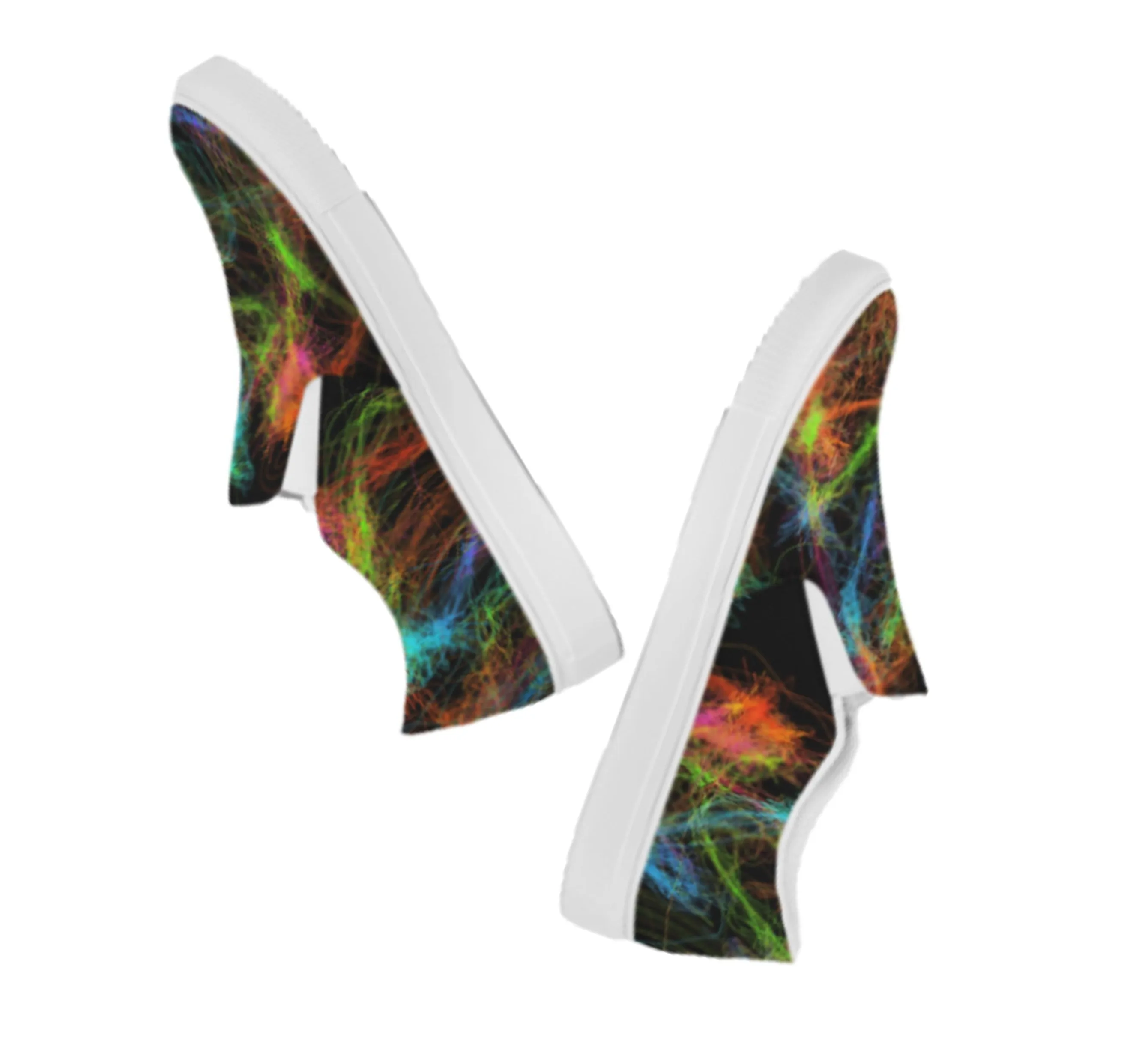Slip-on Sneakers Shoes for Girls-Neon Art Design. Canvas Shoes for Women. WickedYo