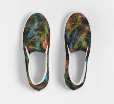 Slip-on Sneakers Shoes for Girls-Neon Art Design. Canvas Shoes for Women. WickedYo