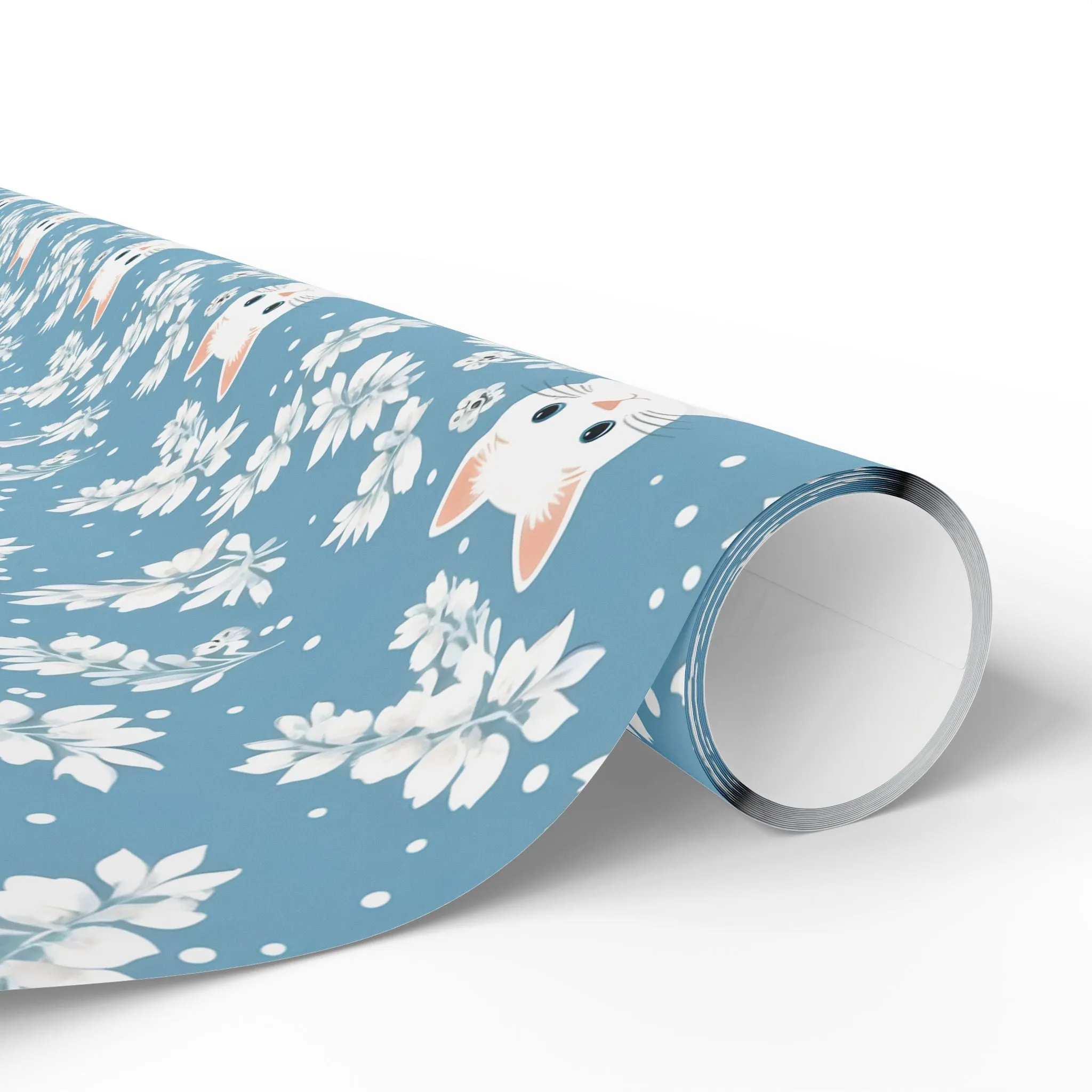 Snow White Cat and Floral Print Gift Wrap | New Arrival | Personalized Floral Gift Wrap for Birthdays, Weddings & Special Occasions