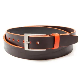 Stolen Riches Brown Leather Belt with Tiqui Orange Trim and Keeper Stolen Riches Brown Leather Belt with Tiqui Orange Trim and Keeper