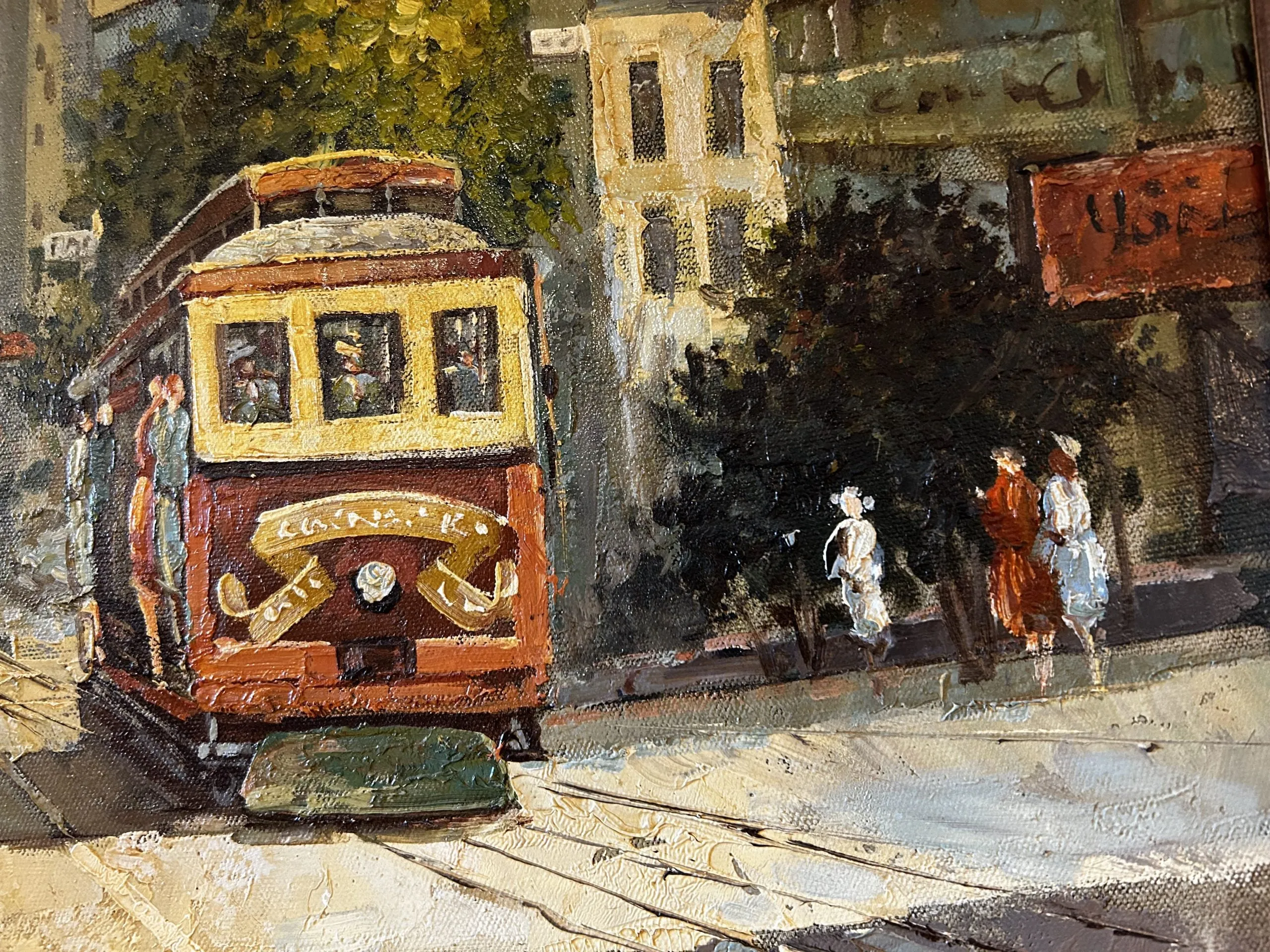 T. Brackman Original Art, Oil On Canvas, San Francisco Street Car, City Scene, Vintage, Framed