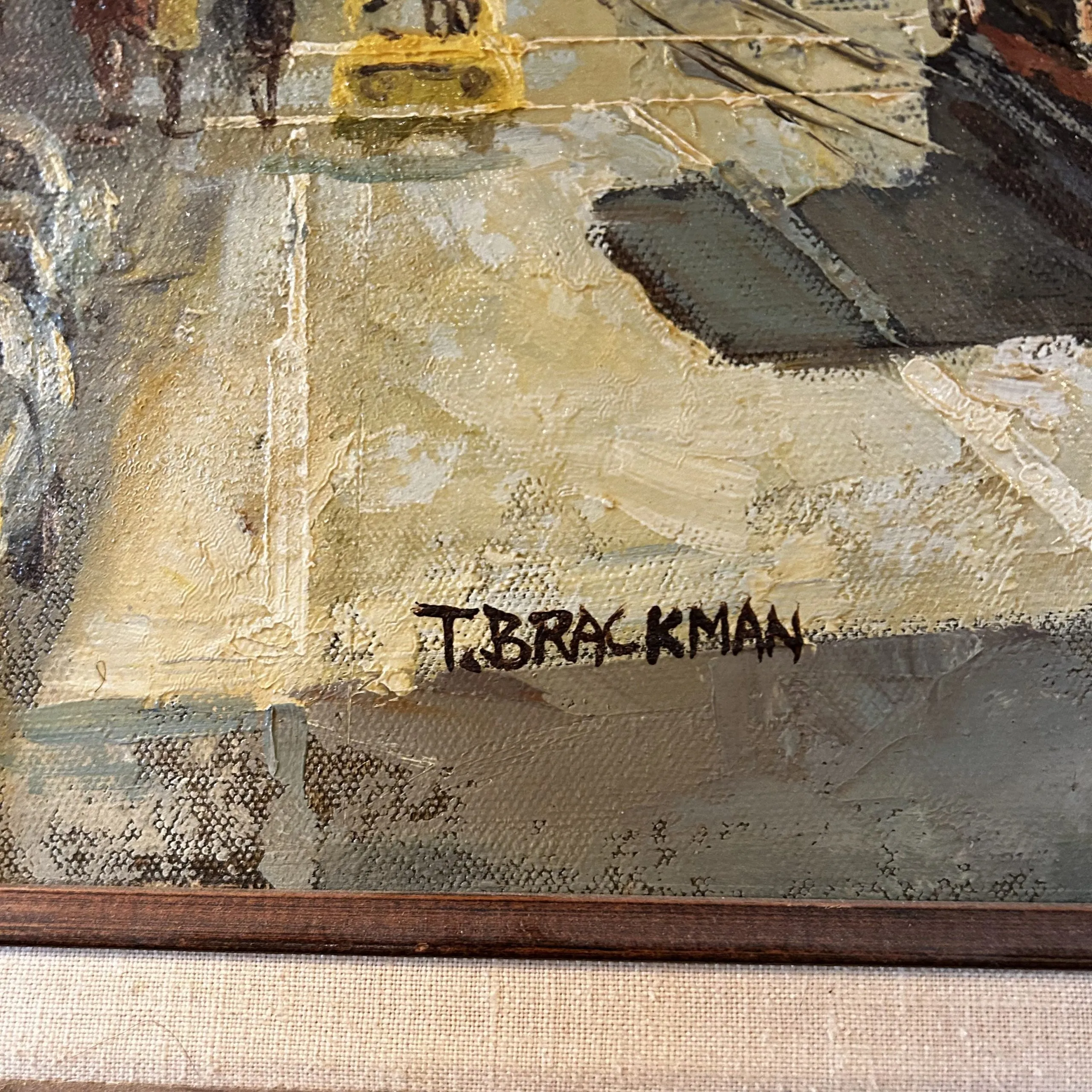 T. Brackman Original Art, Oil On Canvas, San Francisco Street Car, City Scene, Vintage, Framed
