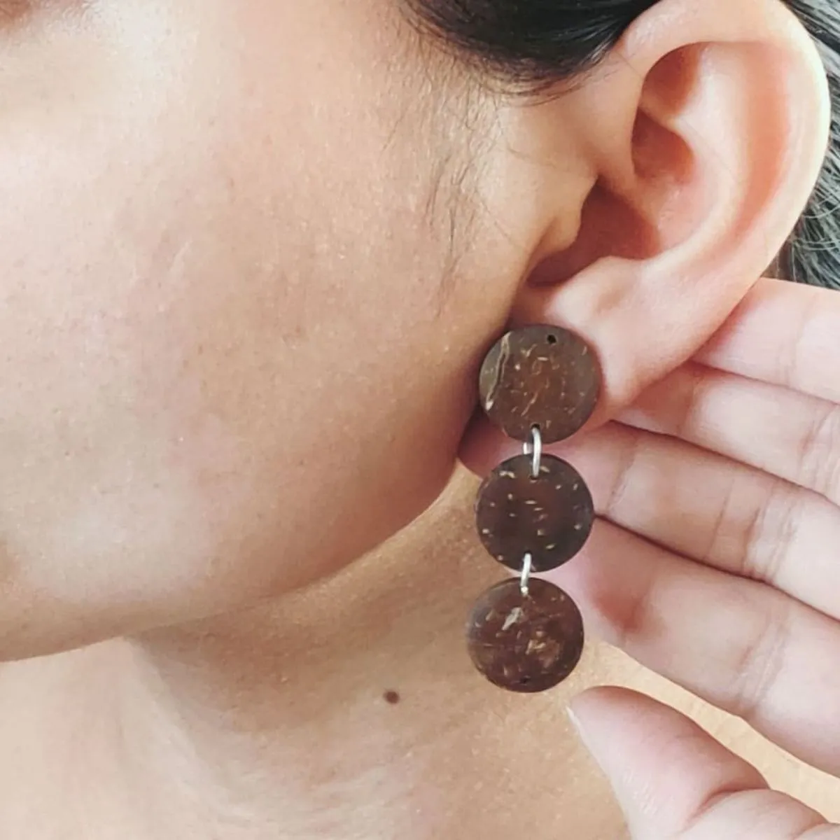 Women Earrings | Coconut Shell Round Long Dangler | Smart and Artistic Design