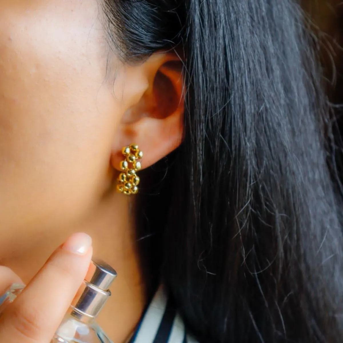 Women Earrings | Gold Finish Brass | Daily Wear Jewellery | Artistic Dot Design